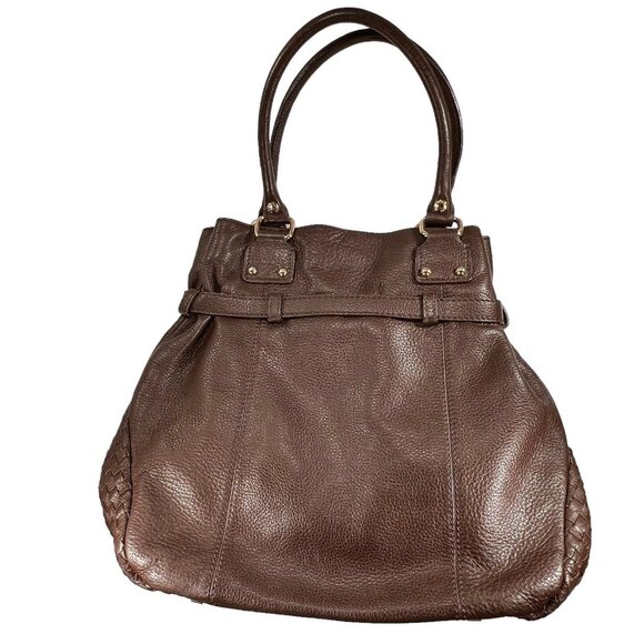 ELLIOTT LUCCA Brown Woven Leather Bucket Hobo Purse Shoulder Bag Buckle Pockets - Picture 2 of 13